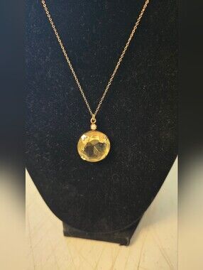 Vintage Yellow Faux Gem Gold Tone Costume Jewelry Necklace 15"